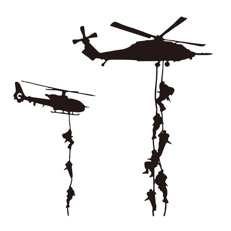 Queenland 22x22 Helicopter Army Soldier Wall Stickers PVC Vinyl Art Decals Teens Boys Men Military Fans Bedroom Home Decoration - Image 1